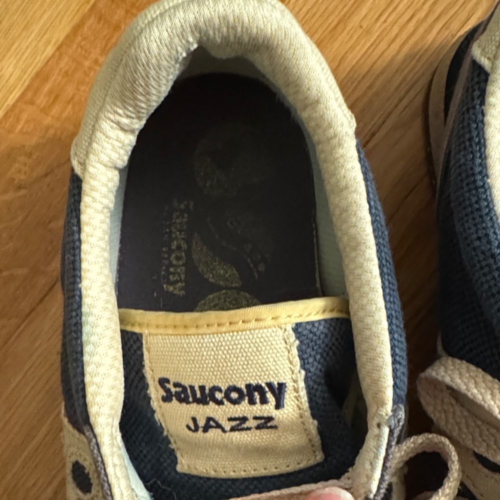 Saucony Jazz Navy Blue and Khaki Canvas Lace-Up Sneakers - Picture 2 of 11